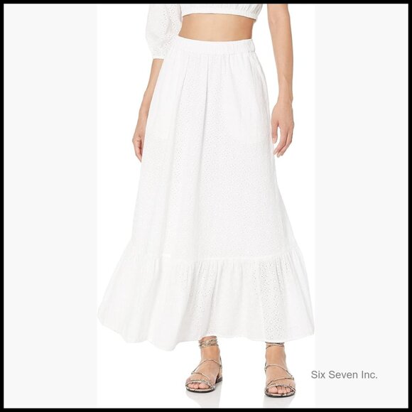 Dresses & Skirts - Cotton Eyelet Tiered Midi Skirt, Elastic Waist Pull-On Casual